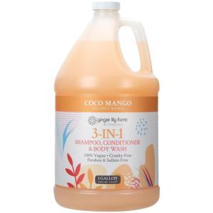 Ginger Lily Farms Botanicals 3-in-1 Shampoo, Conditioner & Body Wash, Island Tranquility, 100% Vegan & Cruelty-Free, Green Tea Lemongrass Scent, 1 Gallon (Pack of 4)(Coco Mango)