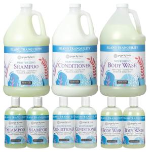 Ginger Lily Farms Botanicals Hospitality Kit, Island Tranquility, 9-Pc Set Includes Shampoo, Conditioner & Body Wash, 100% Vegan & Cruelty-Free, Green Tea Lemongrass Scent(Island Tranquility)