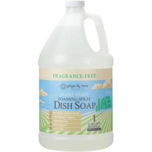 Ginger Lily Farms Botanicals Plant-Based Foaming Spray Dish Soap, Concentrated Formula with Max Grease Cleaning Power, Cruelty-Free, Fragrance-Free, 1 Gallon Refill (128 Fl Oz)(Fragrance Free)