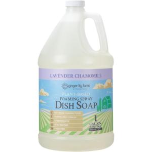 Ginger Lily Farms Botanicals Plant-Based Foaming Spray Dish Soap, Concentrated Formula with Max Grease Cleaning Power, Cruelty-Free, Fragrance-Free, 1 Gallon Refill (128 Fl Oz)(Lavender Chamomile)