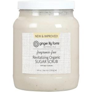 Ginger Lily Farms Botanicals Revitalizing Organic Sugar Scrub, All-Natural Skin Exfoliating Sugar Crystals, 100% Vegan & Cruelty-Free, Fragrance-Free, 64 oz.(Fragrance Free)
