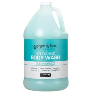 Ginger Lily Farms Club & Fitness Nourishing Body Wash, 100% Vegan & Cruelty-Free, Bath & Shower Gel for Men and Women, Citrus Scent, 1 Gallon (128 fl. oz.) Refill(Ocean Breeze)