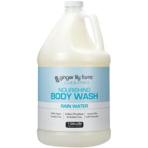Ginger Lily Farms Club & Fitness Nourishing Body Wash, 100% Vegan & Cruelty-Free, Bath & Shower Gel for Men and Women, Citrus Scent, 1 Gallon (128 fl. oz.) Refill(Rain Water)