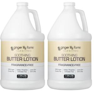 Ginger Lily Farms Club & Fitness Soothing Butter Lotion for Dry Skin, 100% Vegan & Cruelty-Free, Ocean Breeze Scent, 1 Gallon (128 fl oz) Refill(Unscented)