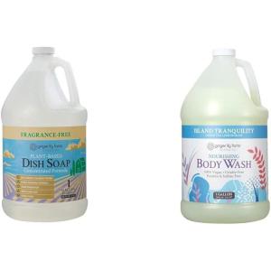 Ginger Lily Farms Botanicals Plant-Based Liquid Dish Soap, Concentrated Formula & Botanicals Nourishing Body Wash, Island Tranquility, 100% Vegan & Cruelty-Free, Green Tea & Lemongrass Scent(128 Fl Oz (Pack of 1))